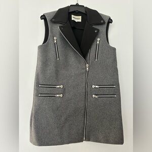 AMERICAN RETRO Wool Moto Long Vest Neoprene bonded zipper biker grey/black